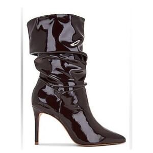 Schutz Ashlee Slouch Patent Leather Stiletto Boots Size 8.5 Dark Chocolate Brown